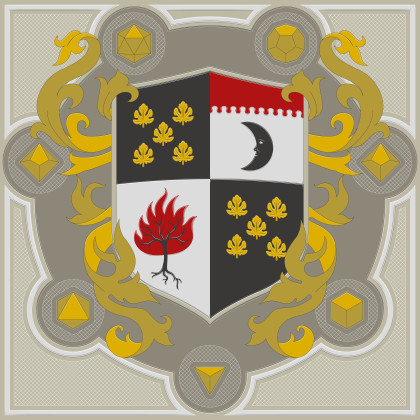 Grb prve sezone naše pustolovščine; diagonalno v zgornjem levem in spodnjem desnem kotu nabirka zlatih listov. V zgornjem desnem kotu črn mesec, ki simbolizira mrak; v spodnjem levem kotu goreče drevo, ki simbolizira Oneiros. Grb obkrožajo kocke, uporabljene pri igranju igre - štiristrana, šeststrana, osemstrana, desetstrana, dvanajststrana in dvajsetstrana. Prevladuje zlata barva.